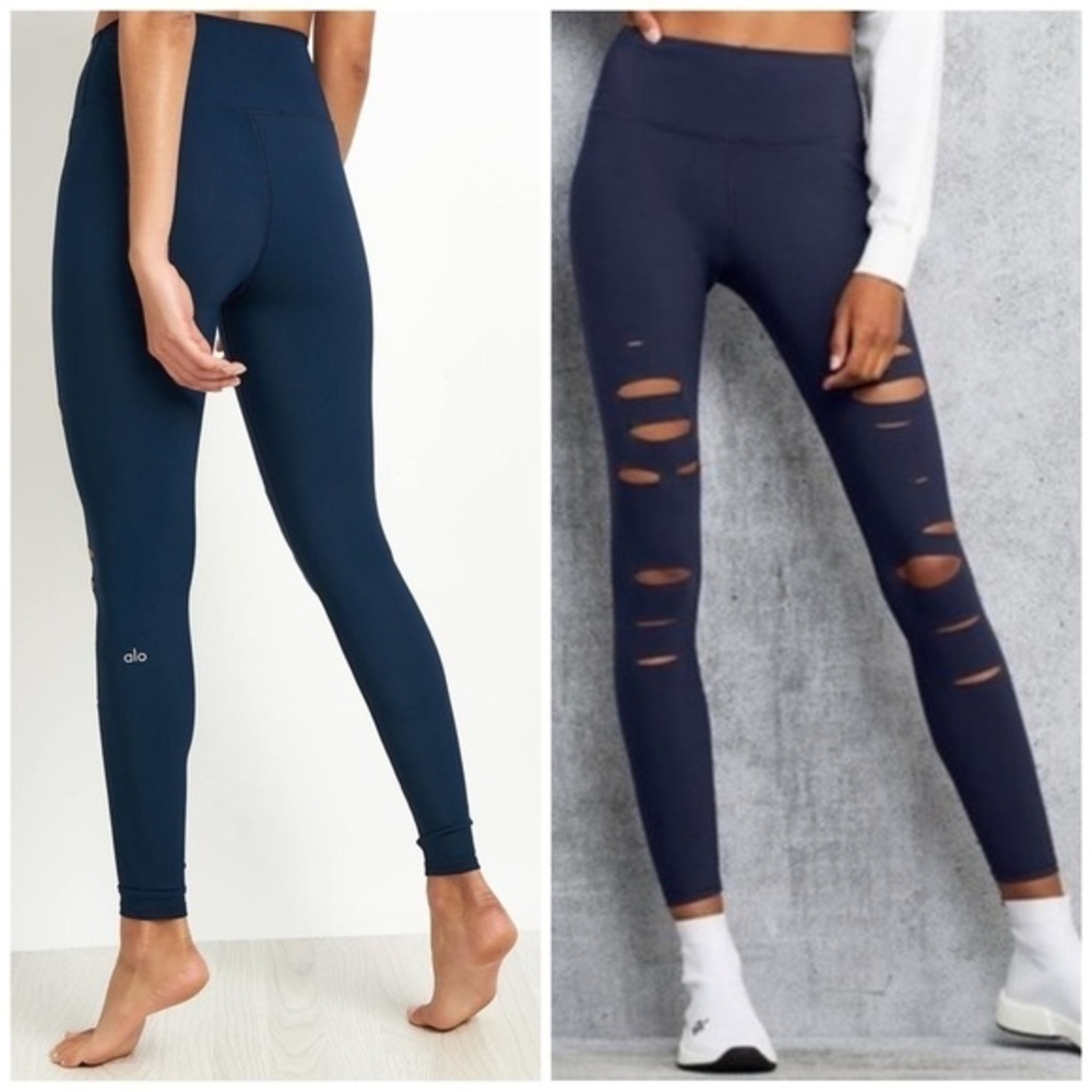 Alo Yoga High Waist Ripped Warrior Legging Navy Athleisure